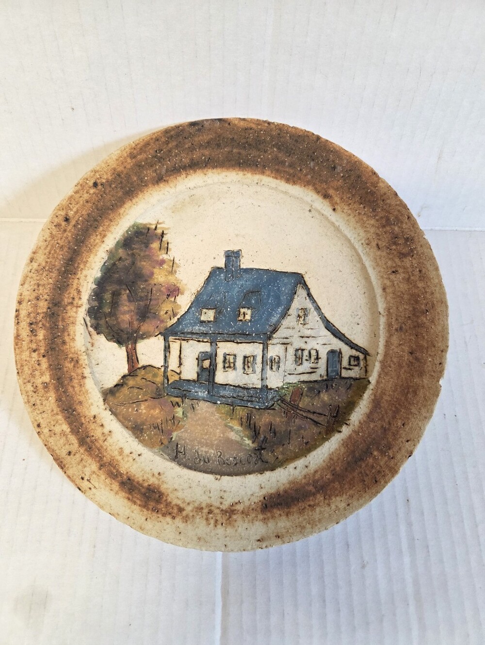 Vintage Hubert Du Roscoat Quebec Studio Art Pottery Wall Plate – Hand-Incised